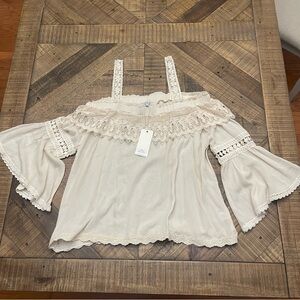 Elegant Cream Lace Off-Shoulder Blouse